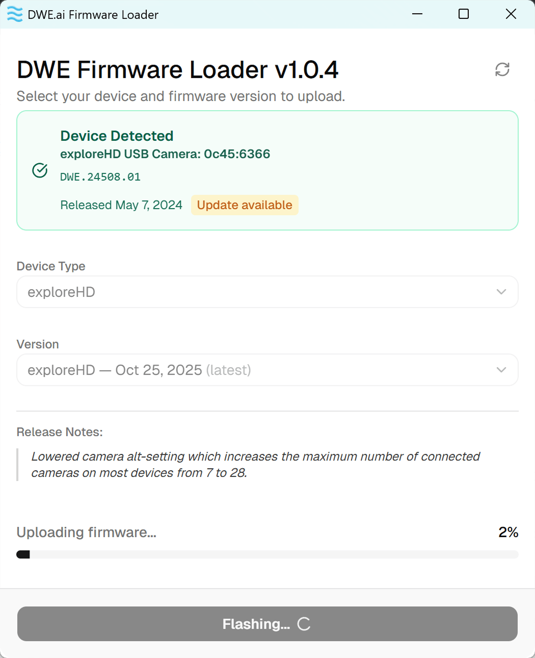 Upload de firmware em andamento