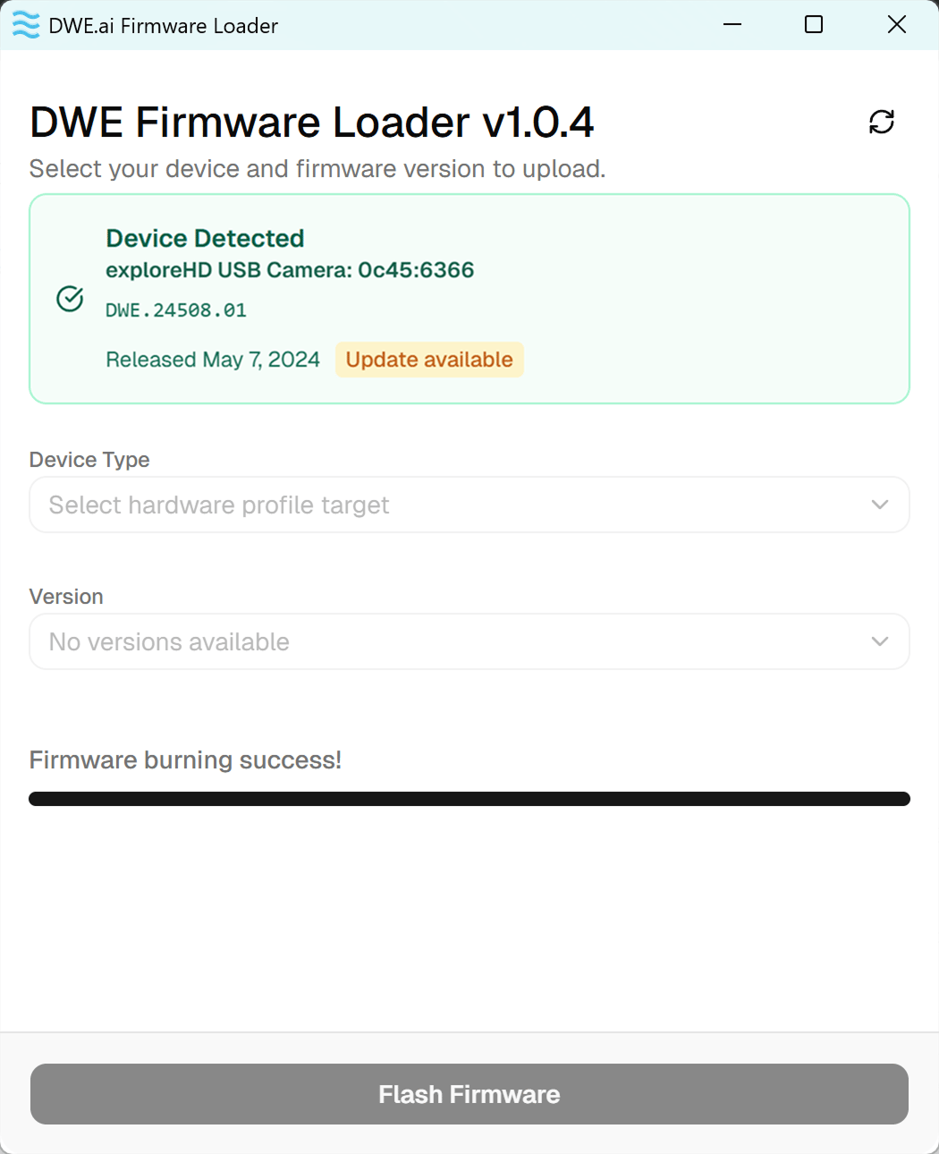 Firmware gravado com sucesso