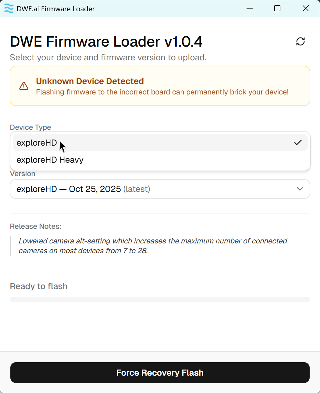 Selecione o perfil de hardware de destino