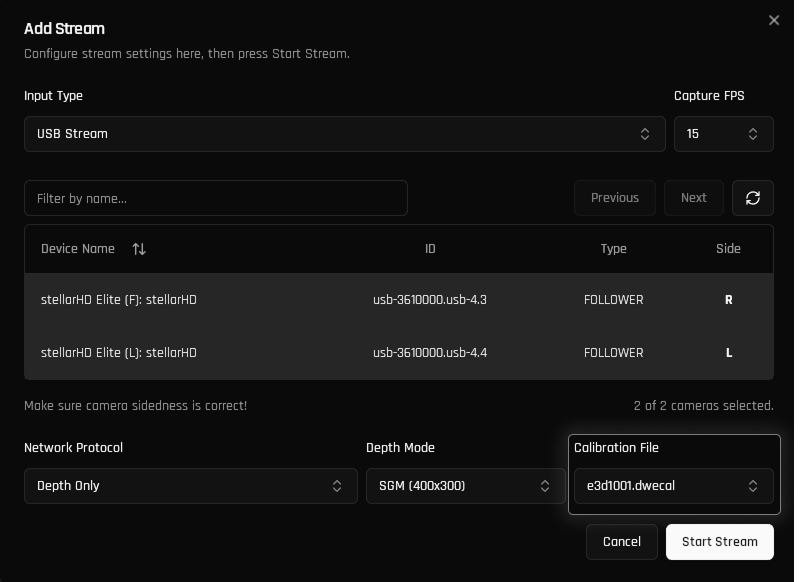 Sélectionner le fichier de calibration