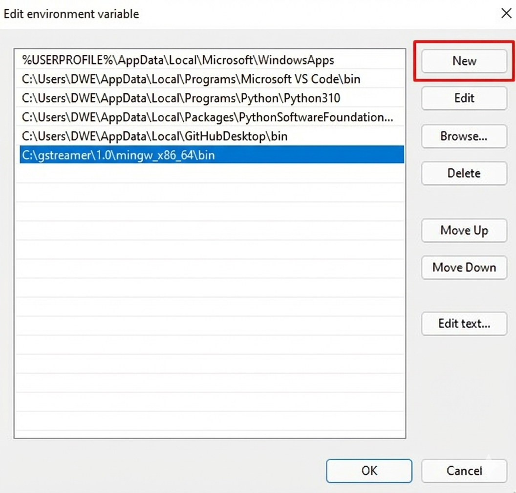 Second Environment Variables Dialog