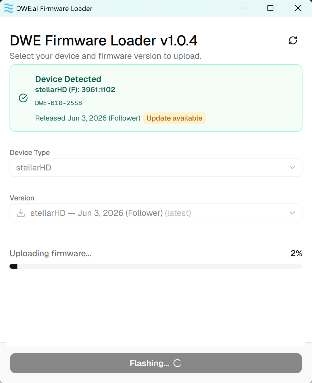 Firmware-Upload läuft