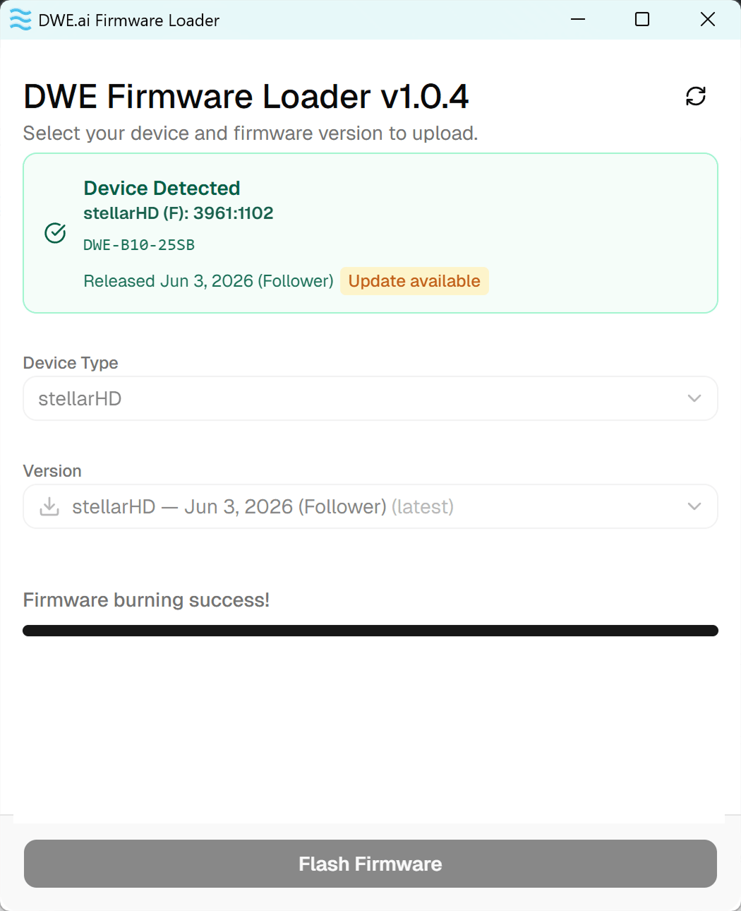 Firmware erfolgreich aufgespielt