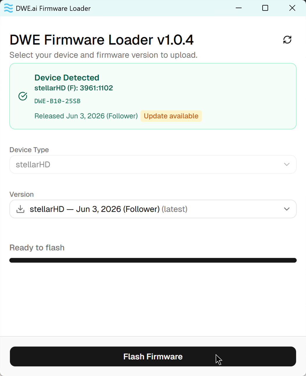 Auf die Schaltfläche Flash Firmware klicken