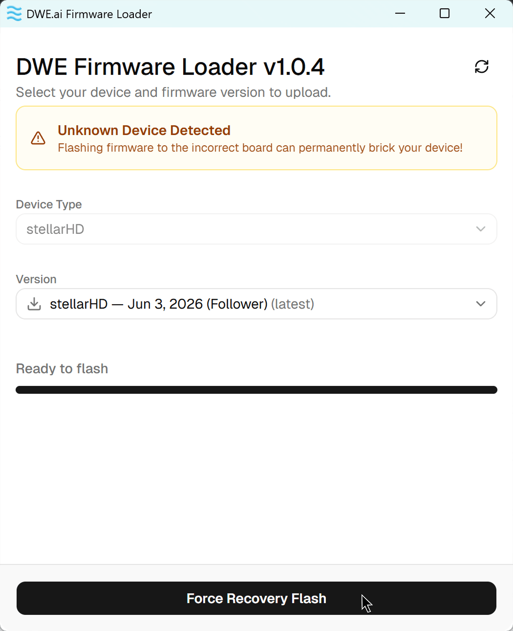 Auf die Schaltfläche Force Recovery Flash klicken