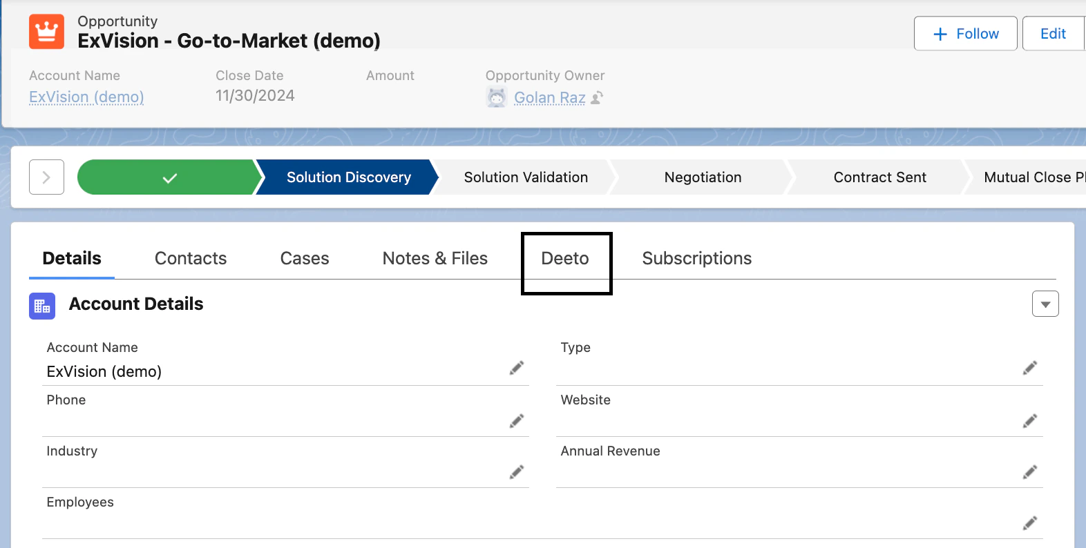 Navigate to the Opportunity in Salesforce