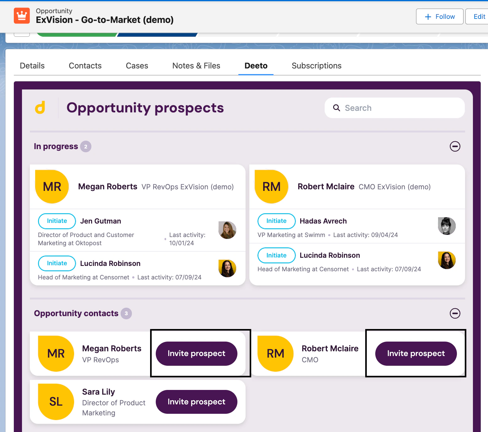 Click Invite Prospect in the Deeto tab