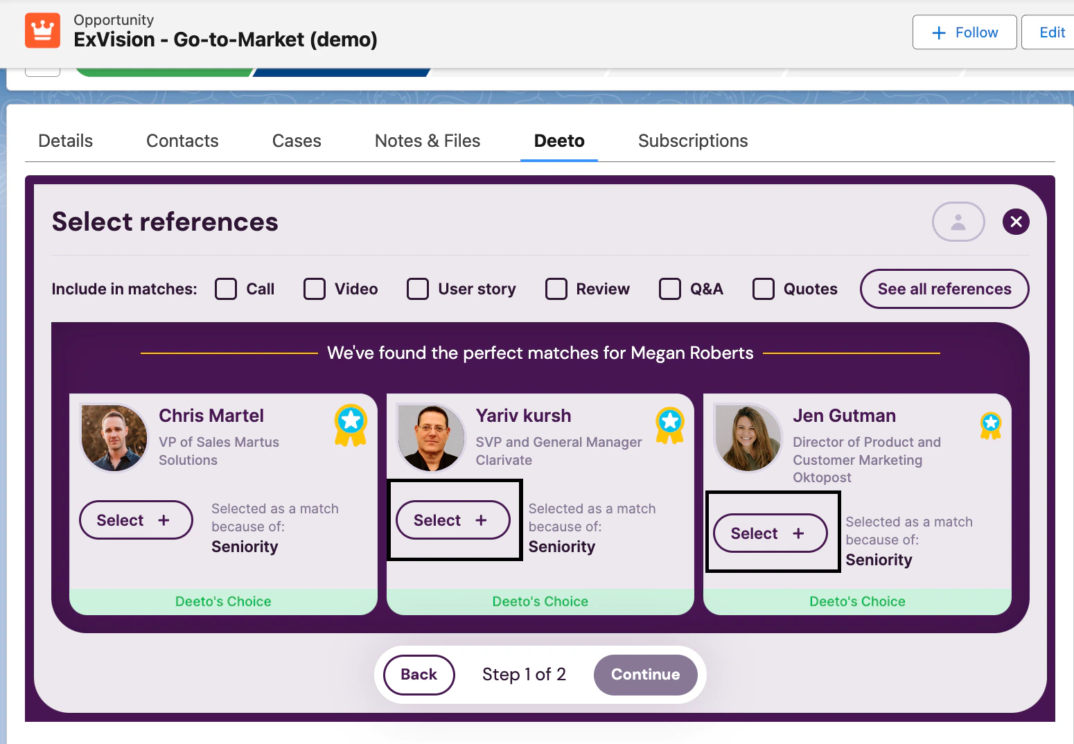 Select references from Deeto matches
