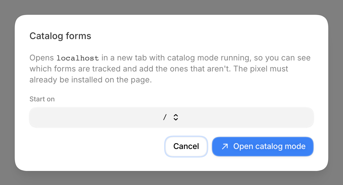 The Catalog forms dialog with a path chosen