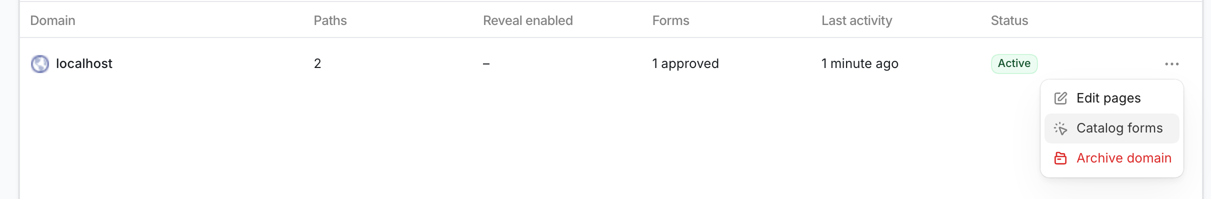 Catalog forms entry point (screenshot still shows the Signals domain menu; use Forms → Create new → Catalog forms)