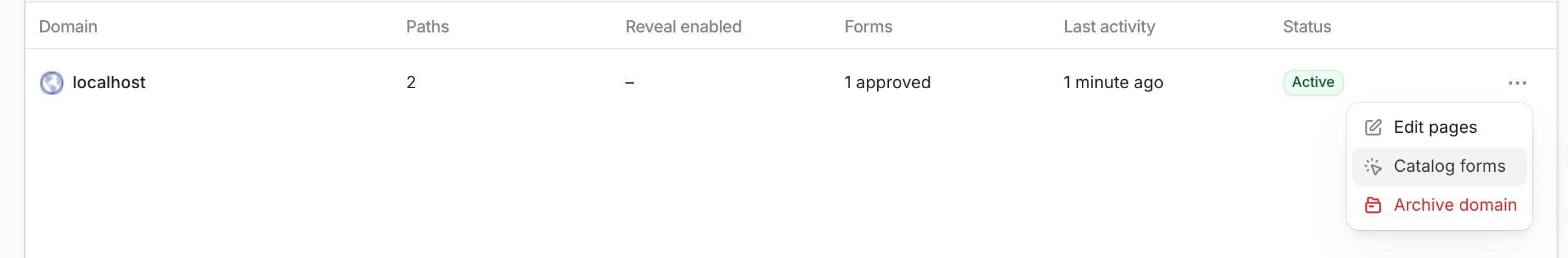 Catalog forms entry point (screenshot still shows the Signals domain menu; use Forms → Create new → Catalog forms)