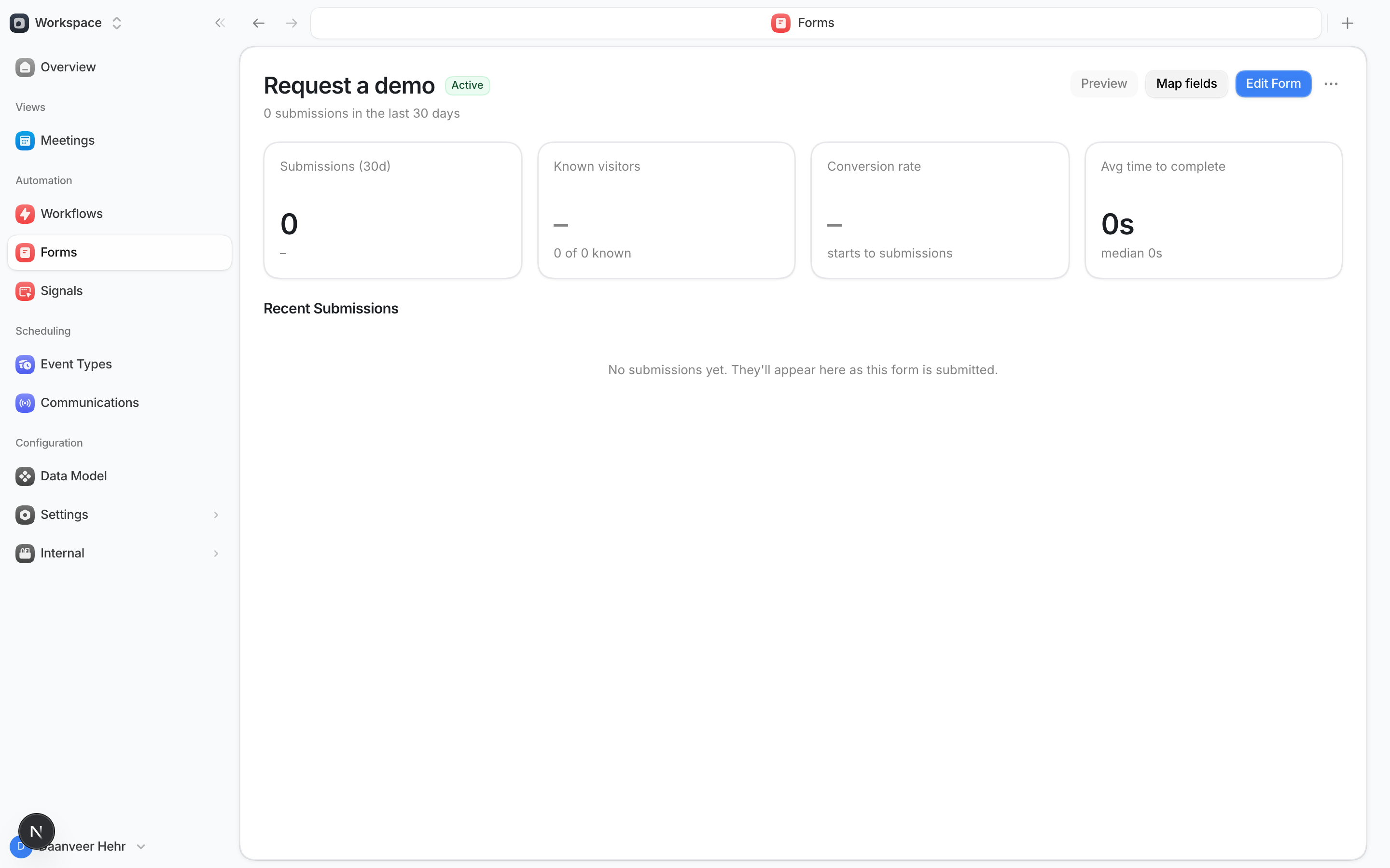 An active form's detail page
