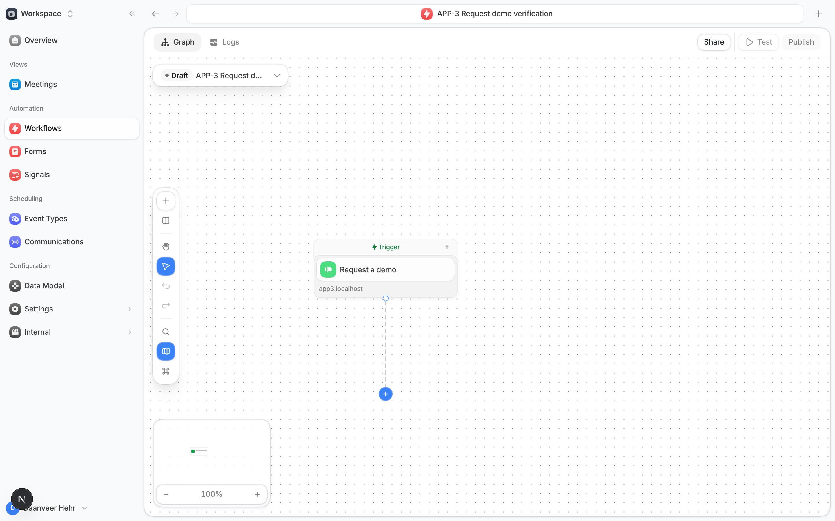 A form selected as a Form Submission trigger in the workflow builder