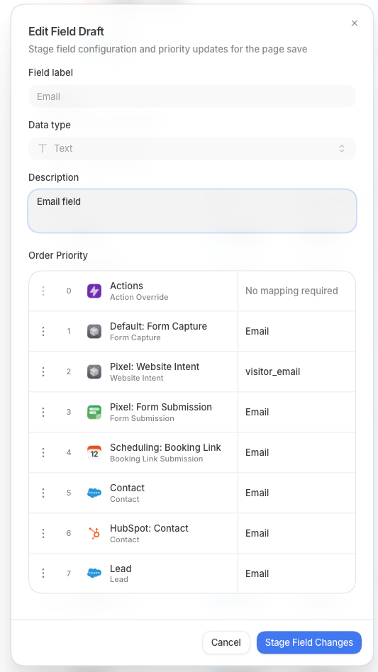 Editing a field's configuration and source priority