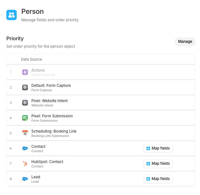 Source priority for the Person object