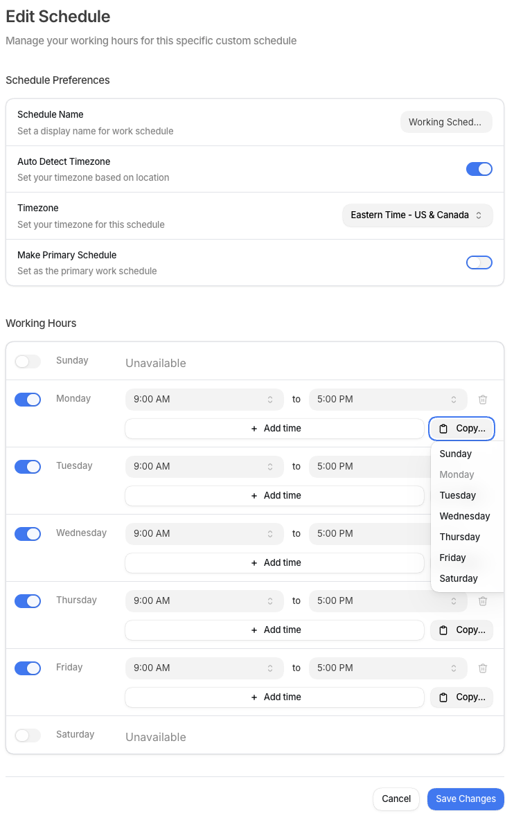 The work schedule editor