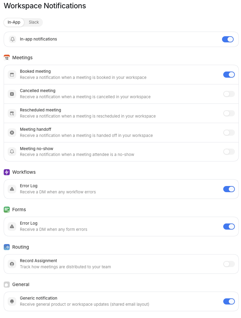The Workspace Notifications page