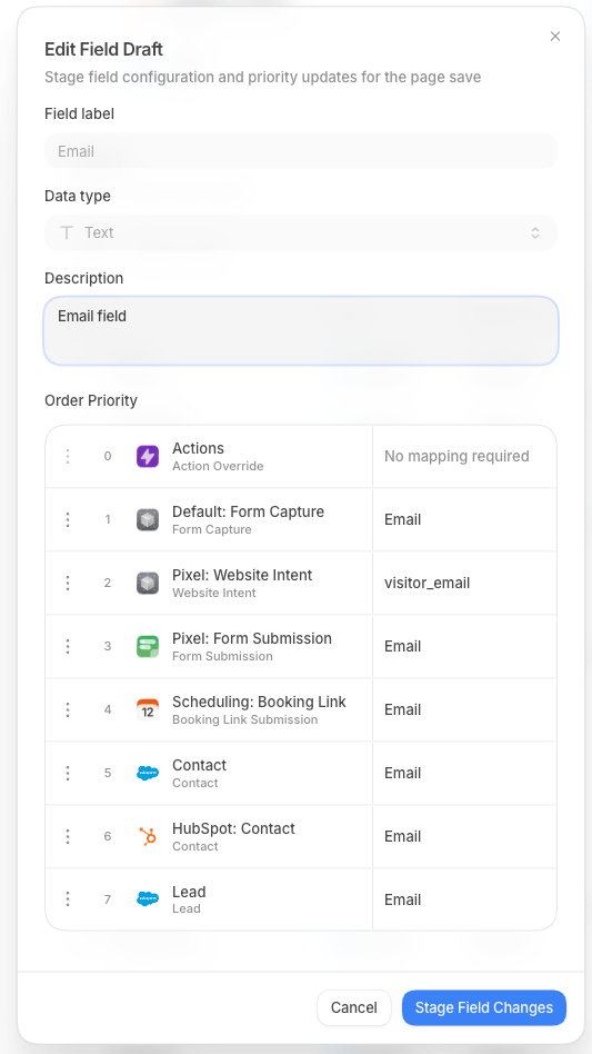 Editing a field's configuration and source priority