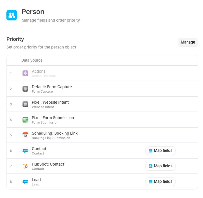 Source priority for the Person object