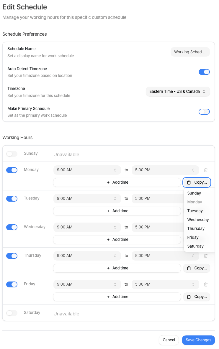 The work schedule editor