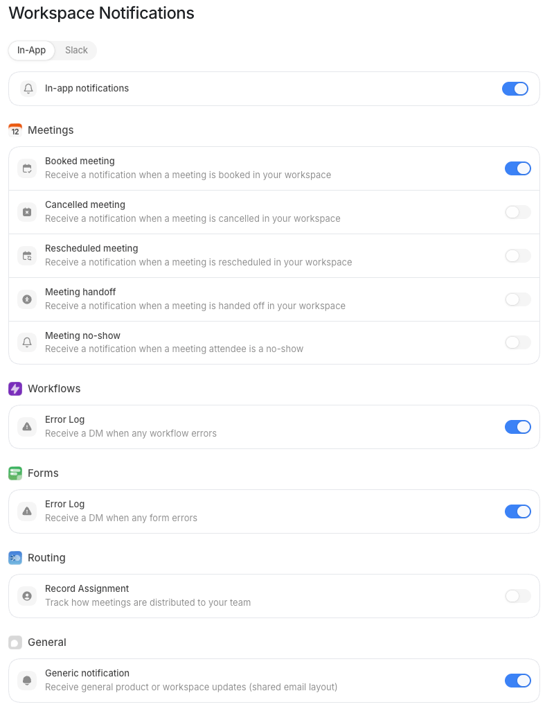 The Workspace Notifications page