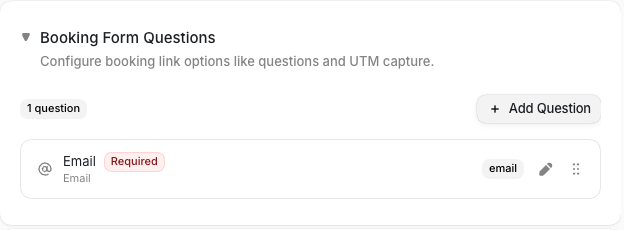 The Booking Form Questions section in the event editor