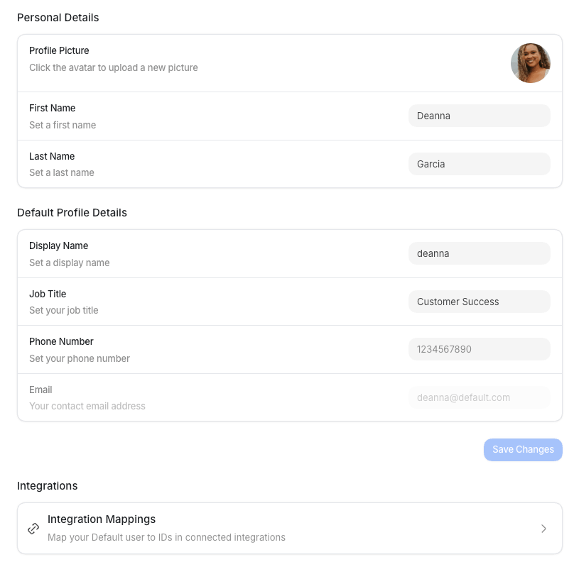 The Profile settings page