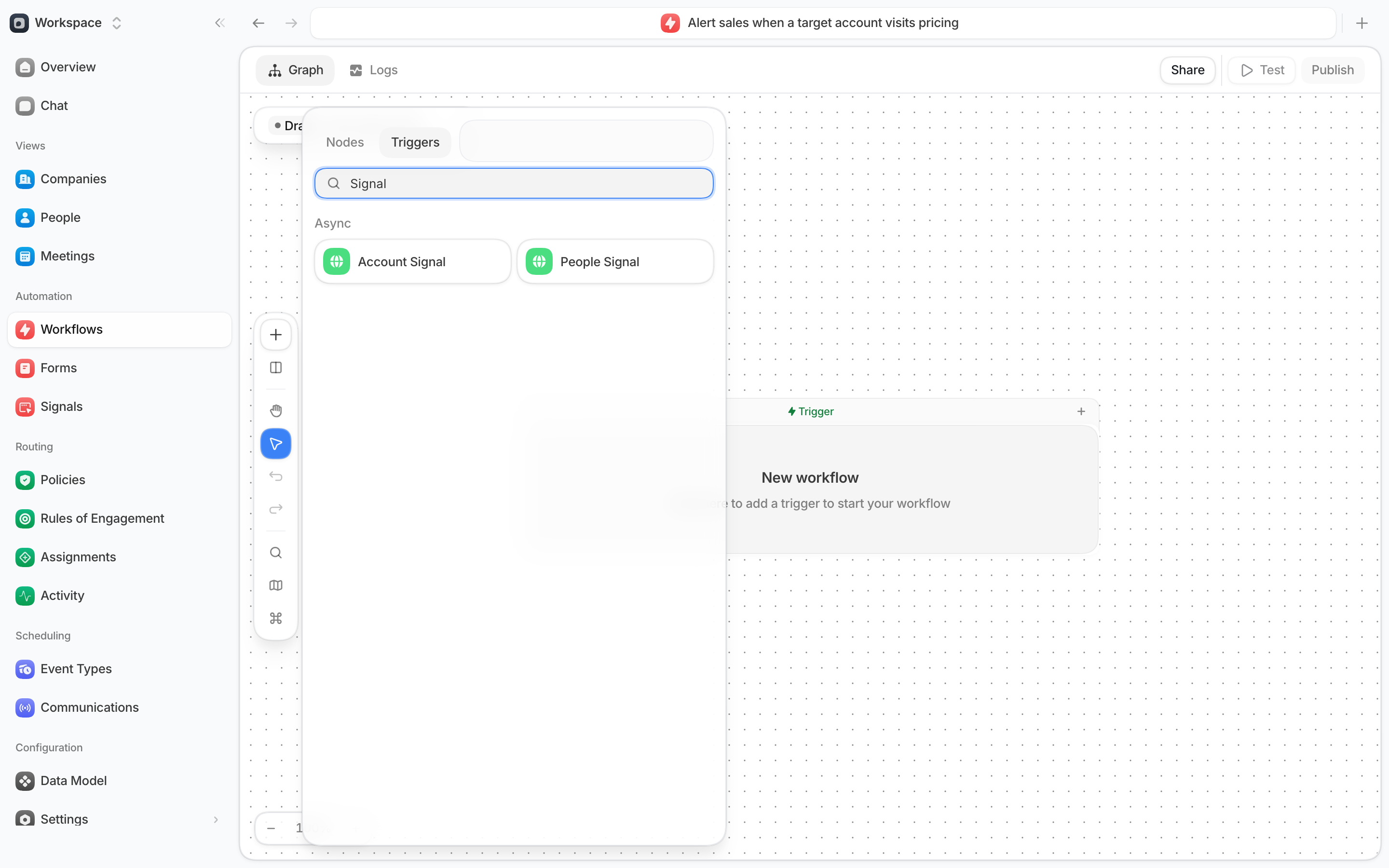 The trigger picker filtered to Account Signal and People Signal