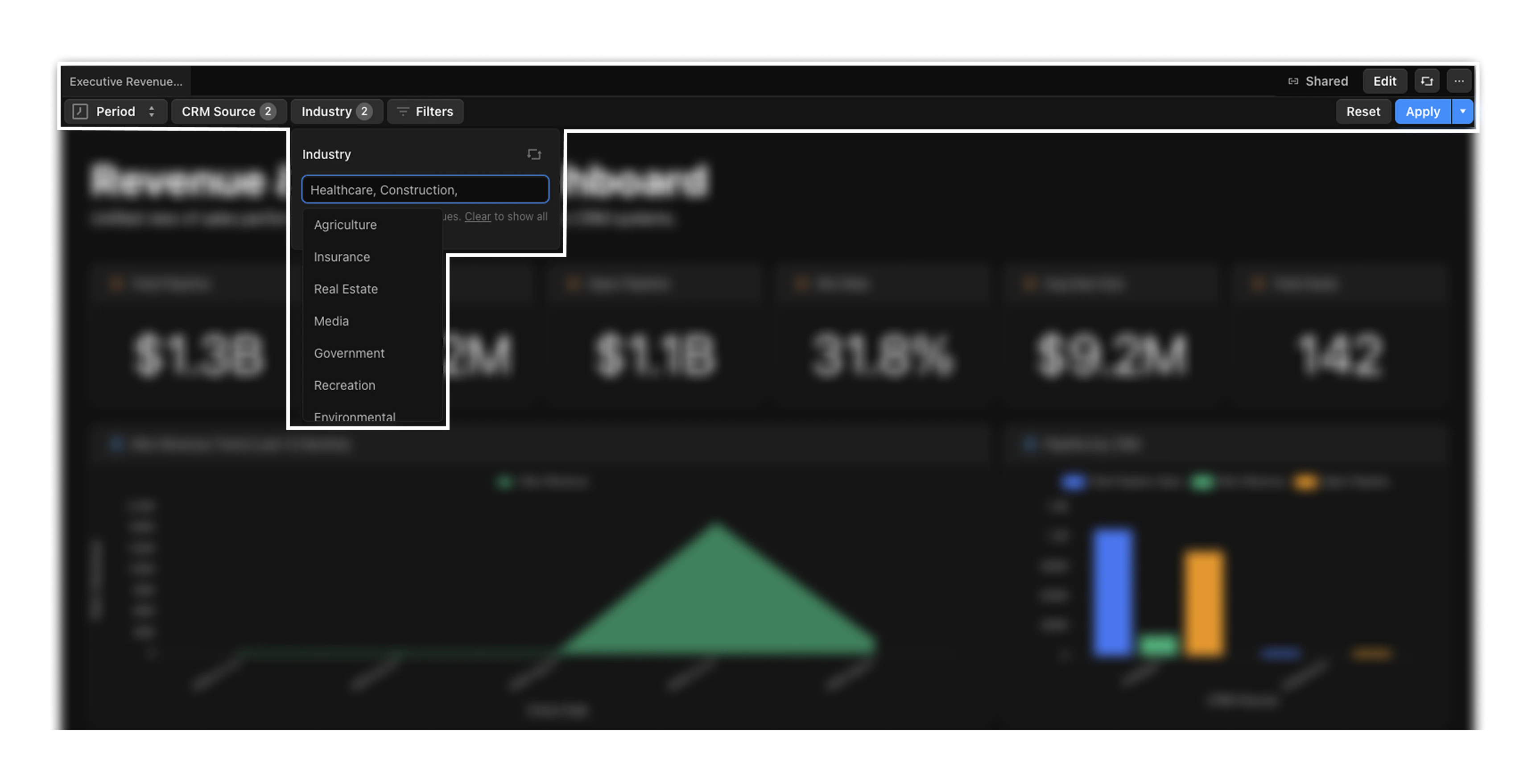 Prominent filters in toolbar