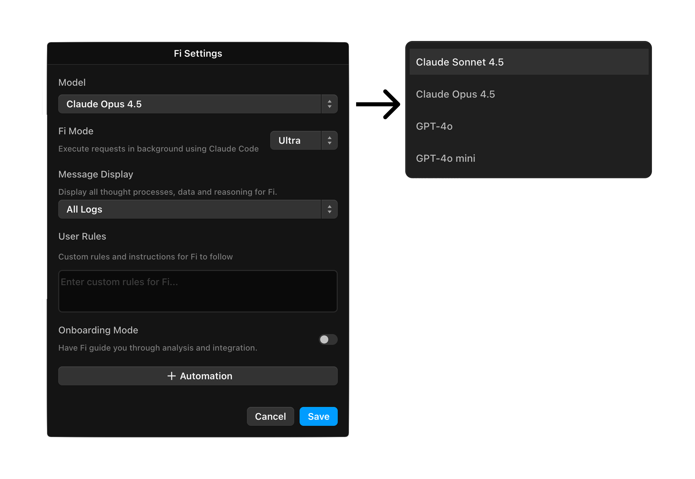 Configuring Fi model settings