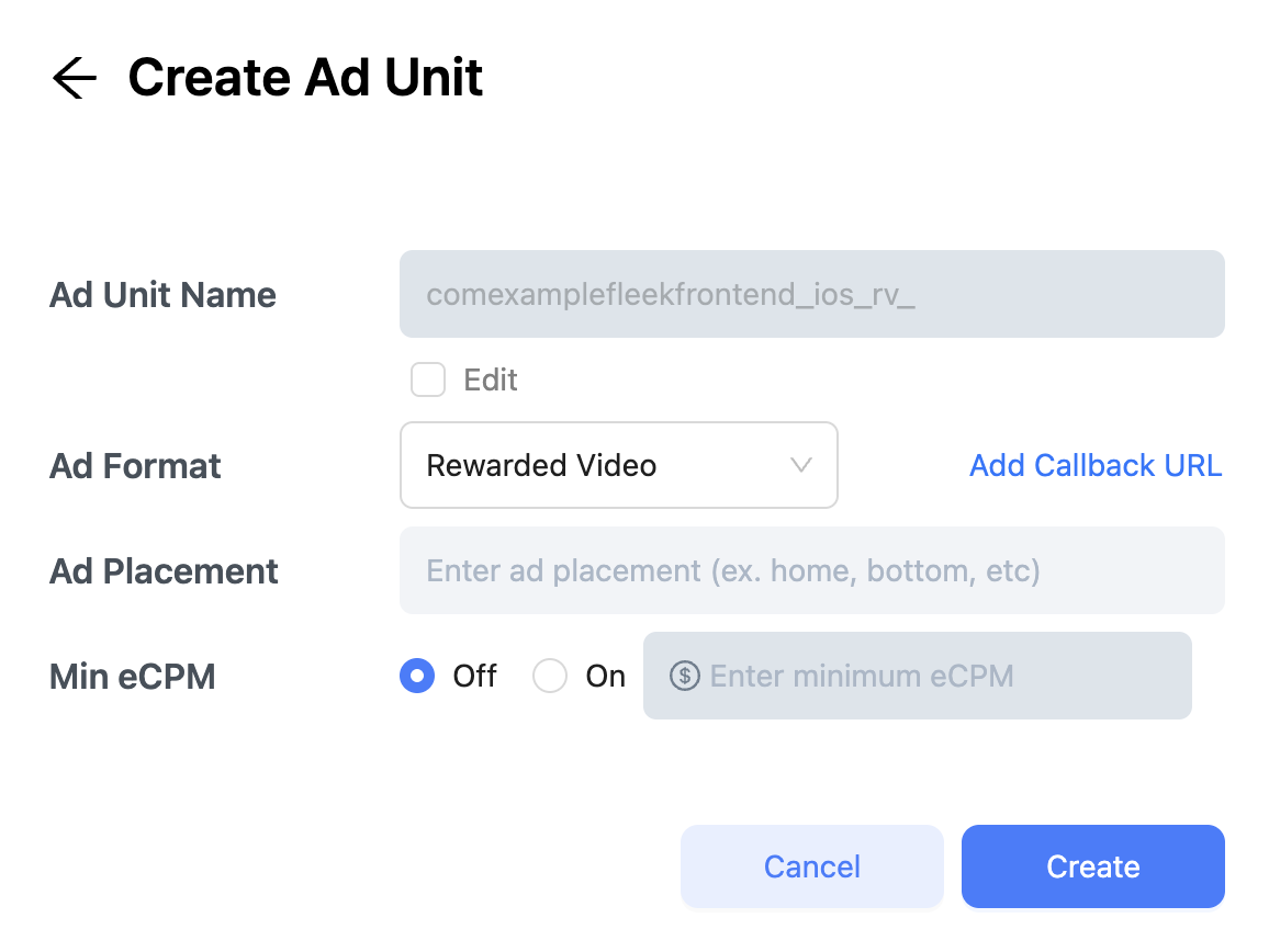 Ad Unit Reward Callback