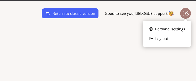 Delogue user menu with the Personal settings option