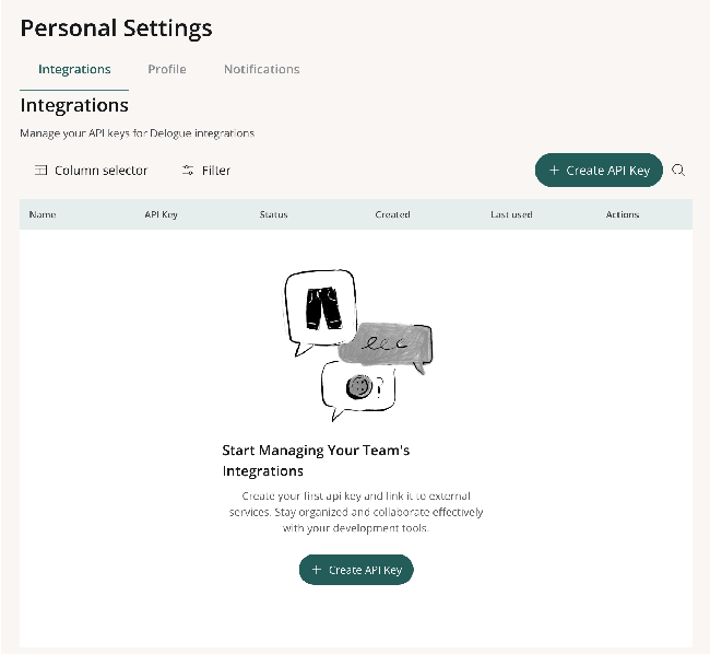The Integrations tab in Personal settings