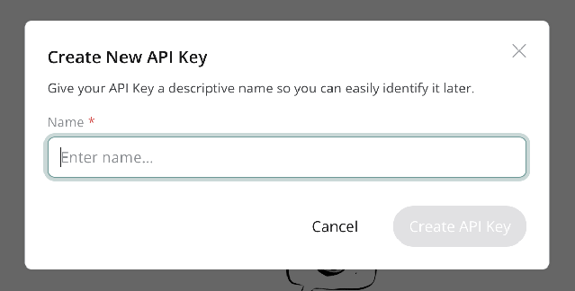 The Create New API Key dialog