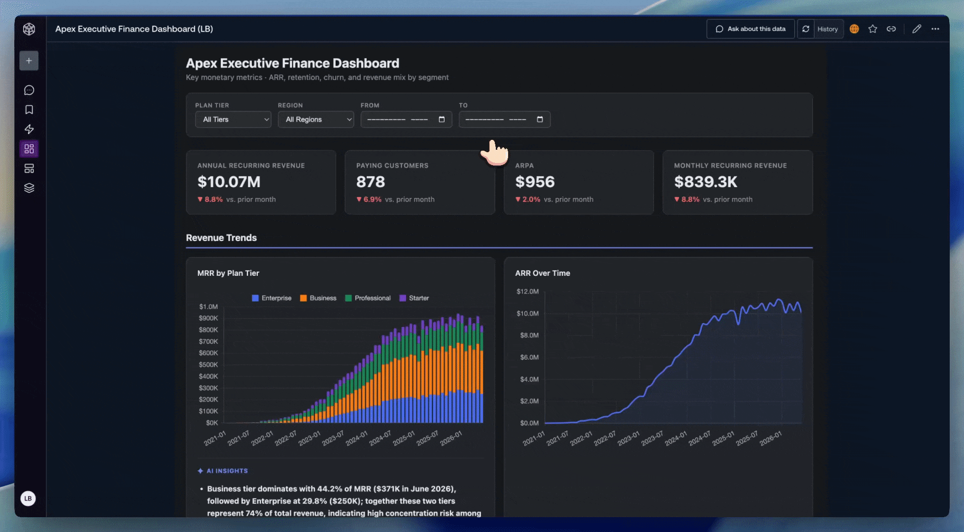 Dragging a panel to rearrange a Next Gen Data App directly on the canvas