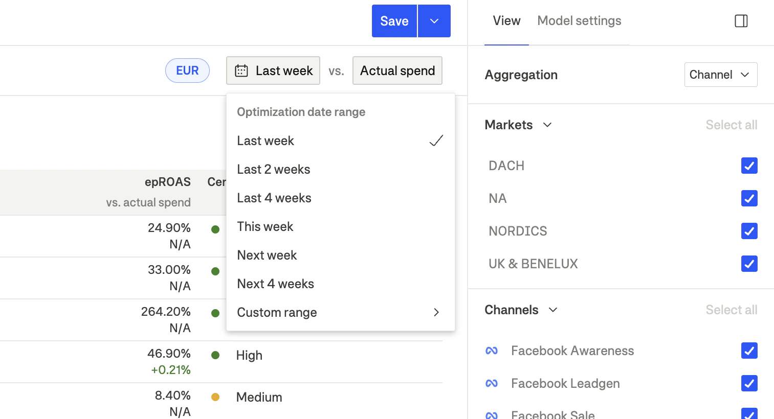Date picker showing available date range options
