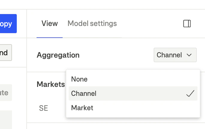 Aggregation dropdown showing Channel, Market, and None options