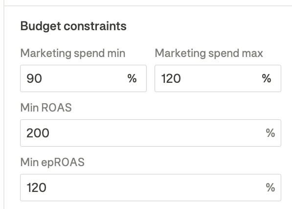 Budget constraints settings