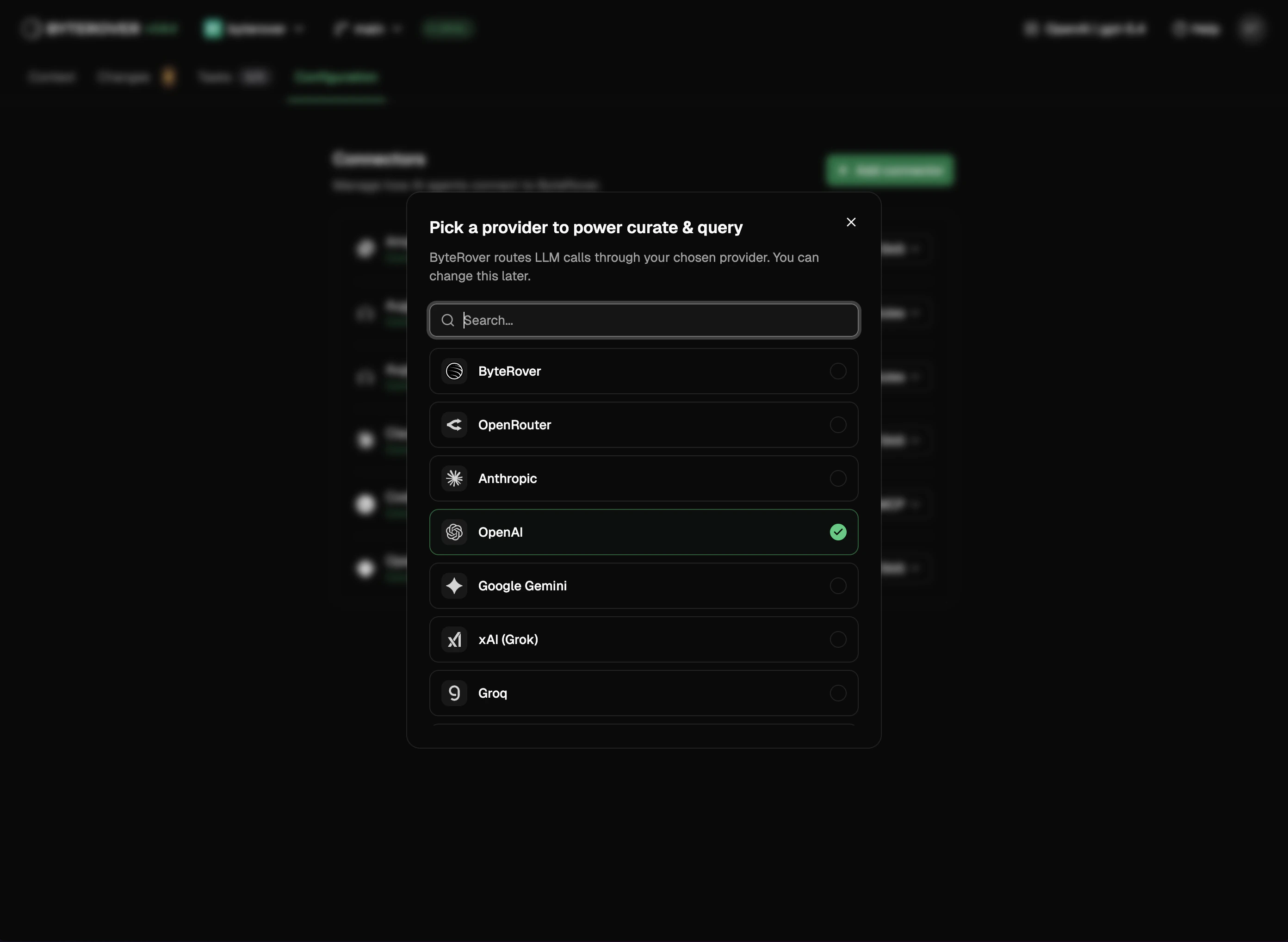 Provider dialog with the grid of supported providers