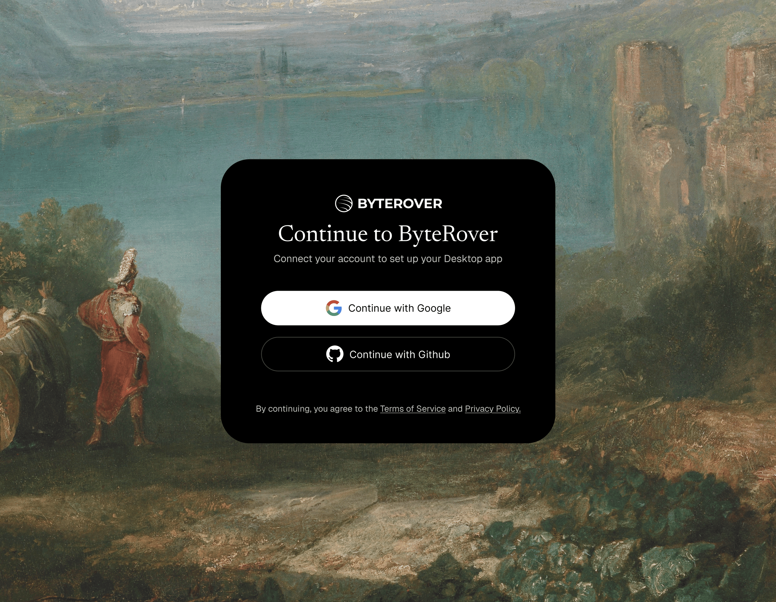 ByteRover Desktop sign-in screen