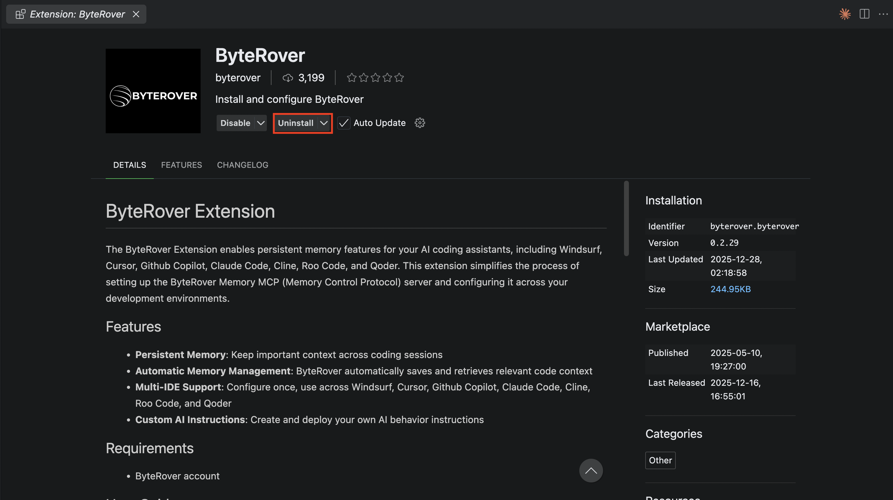 Remove ByteRover Extension