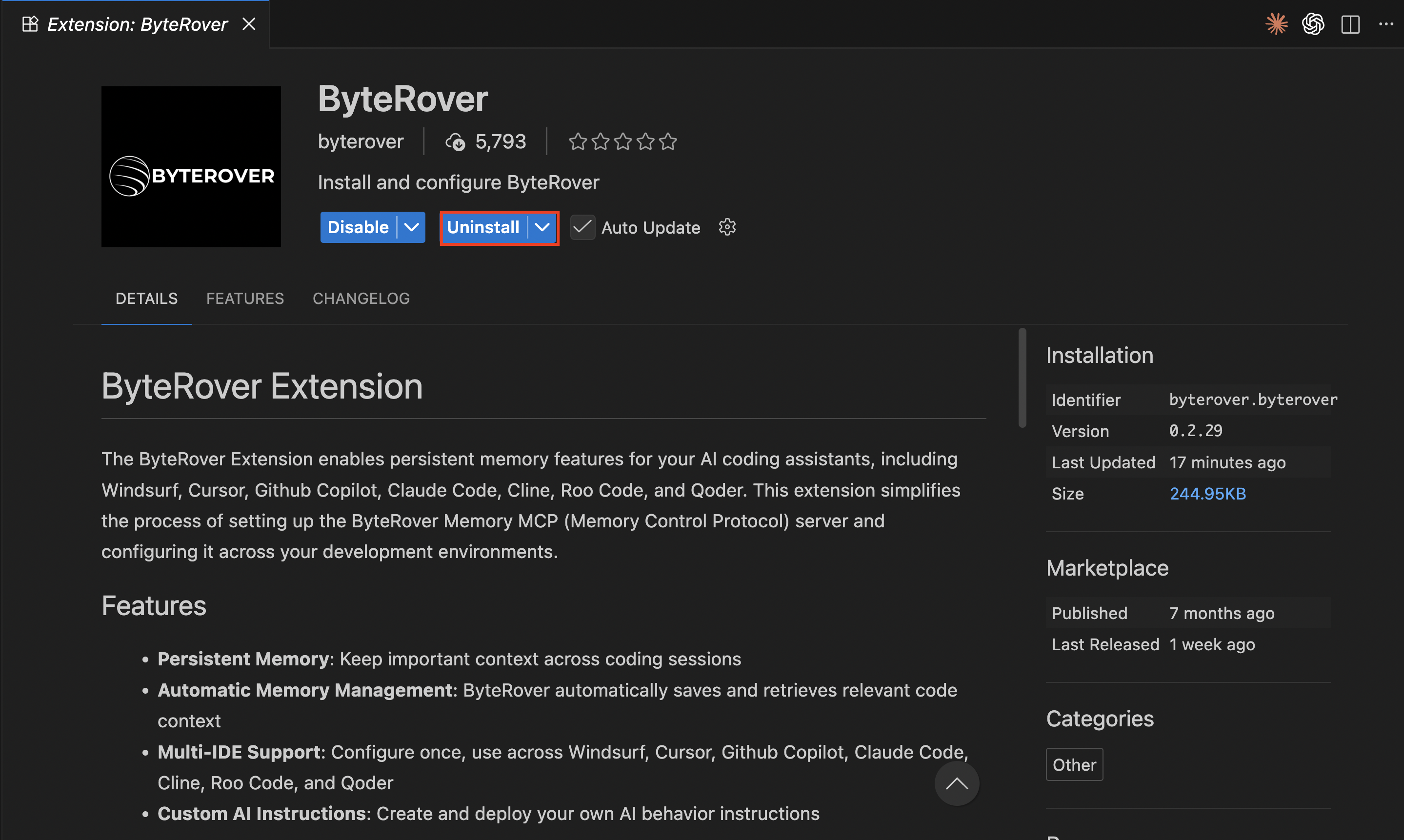 Remove ByteRover Extension