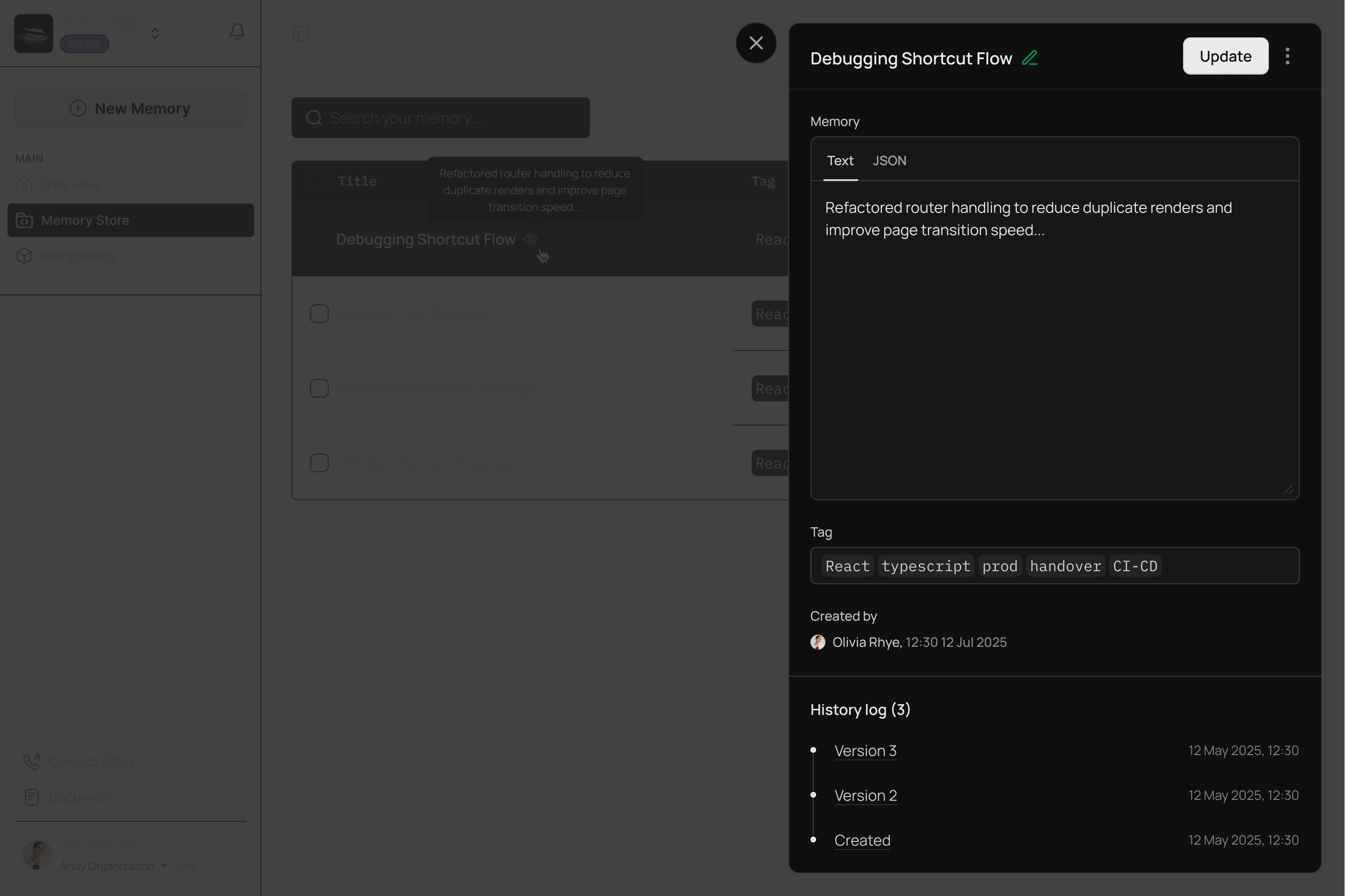 ByteRover Memory Dashboard showing team knowledge and collaborative editing
