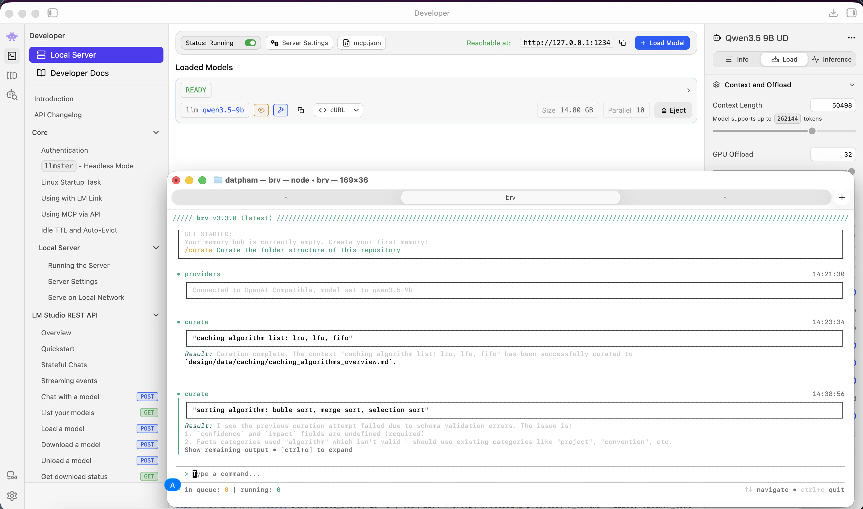 ByteRover curate working with Qwen local model