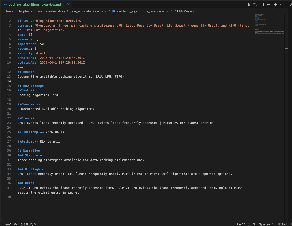 ByteRover curate result in terminal