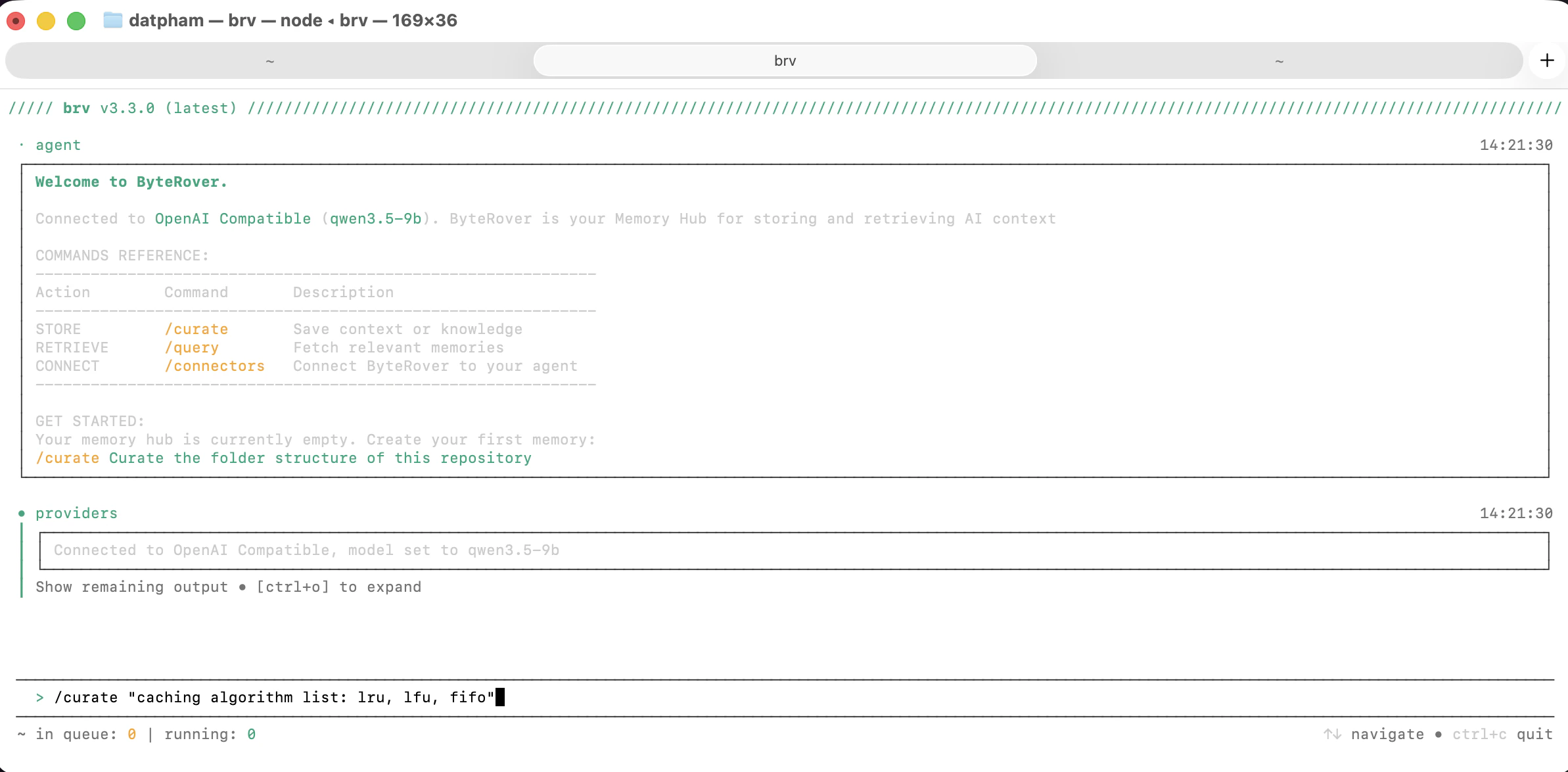 ByteRover curate command sample