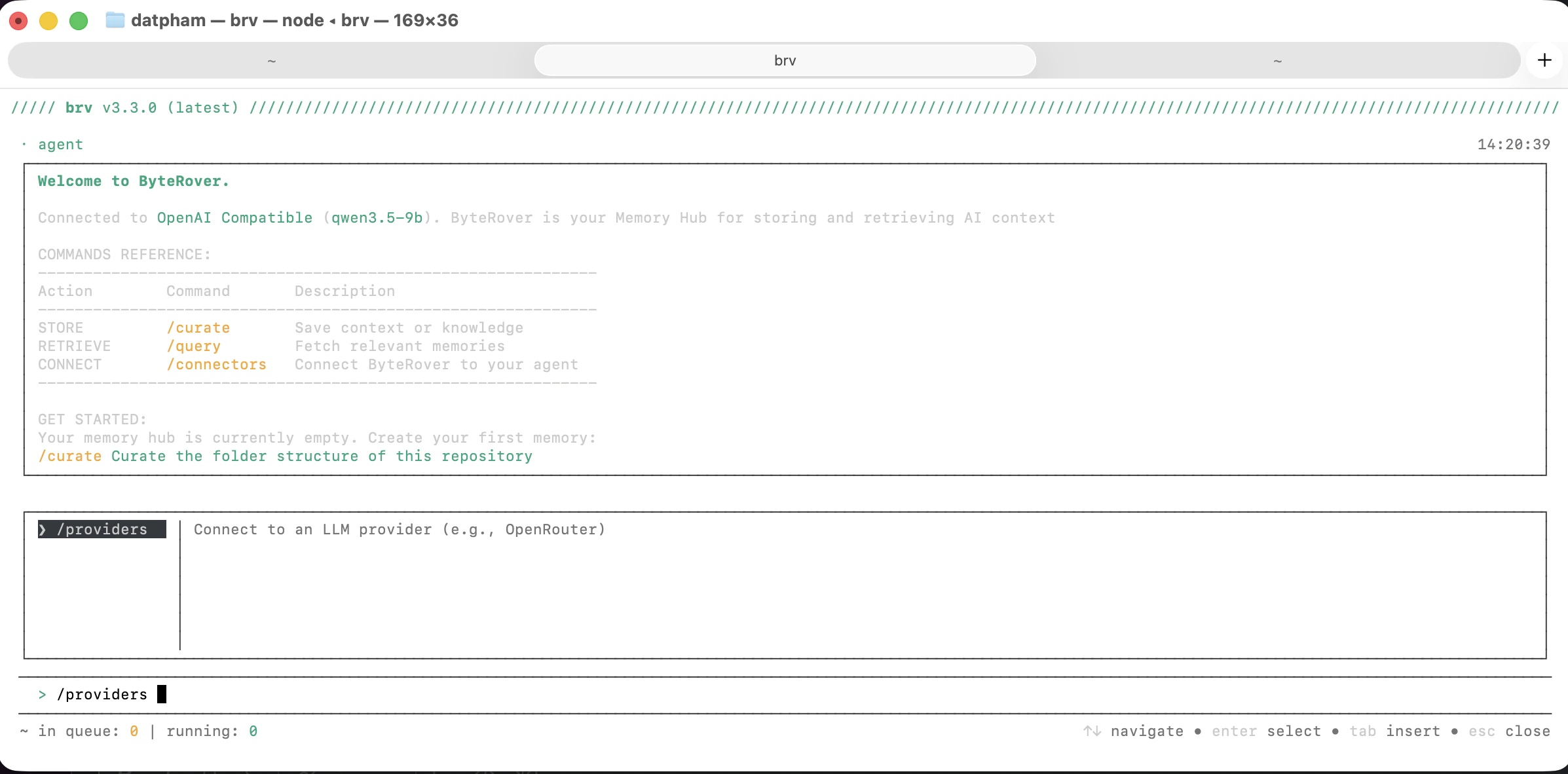 ByteRover TUI /providers command