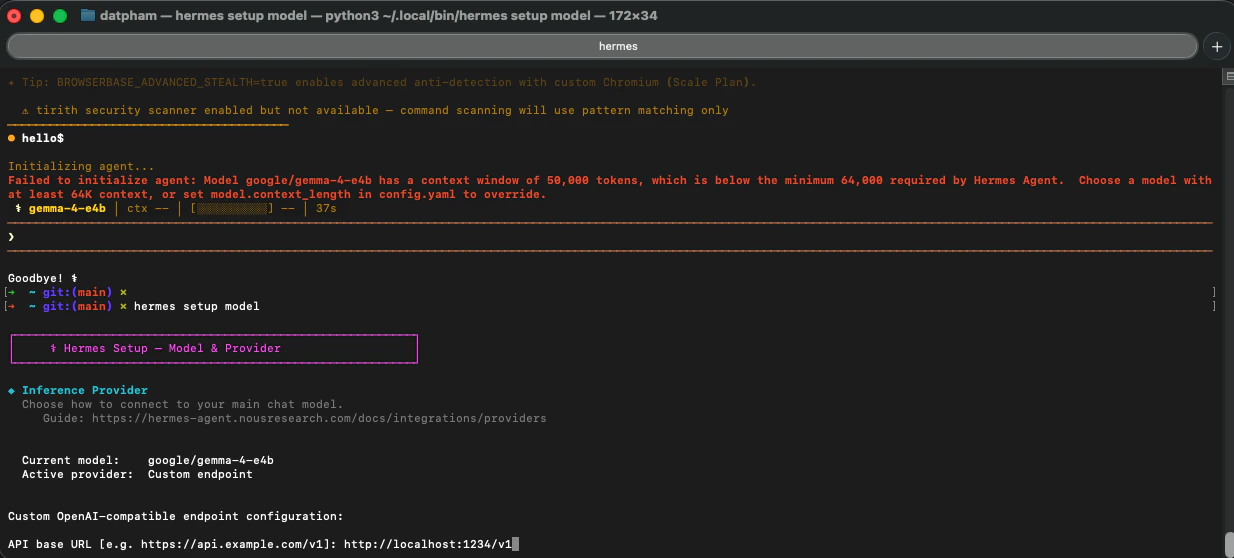 Hermes local LLM provider configuration