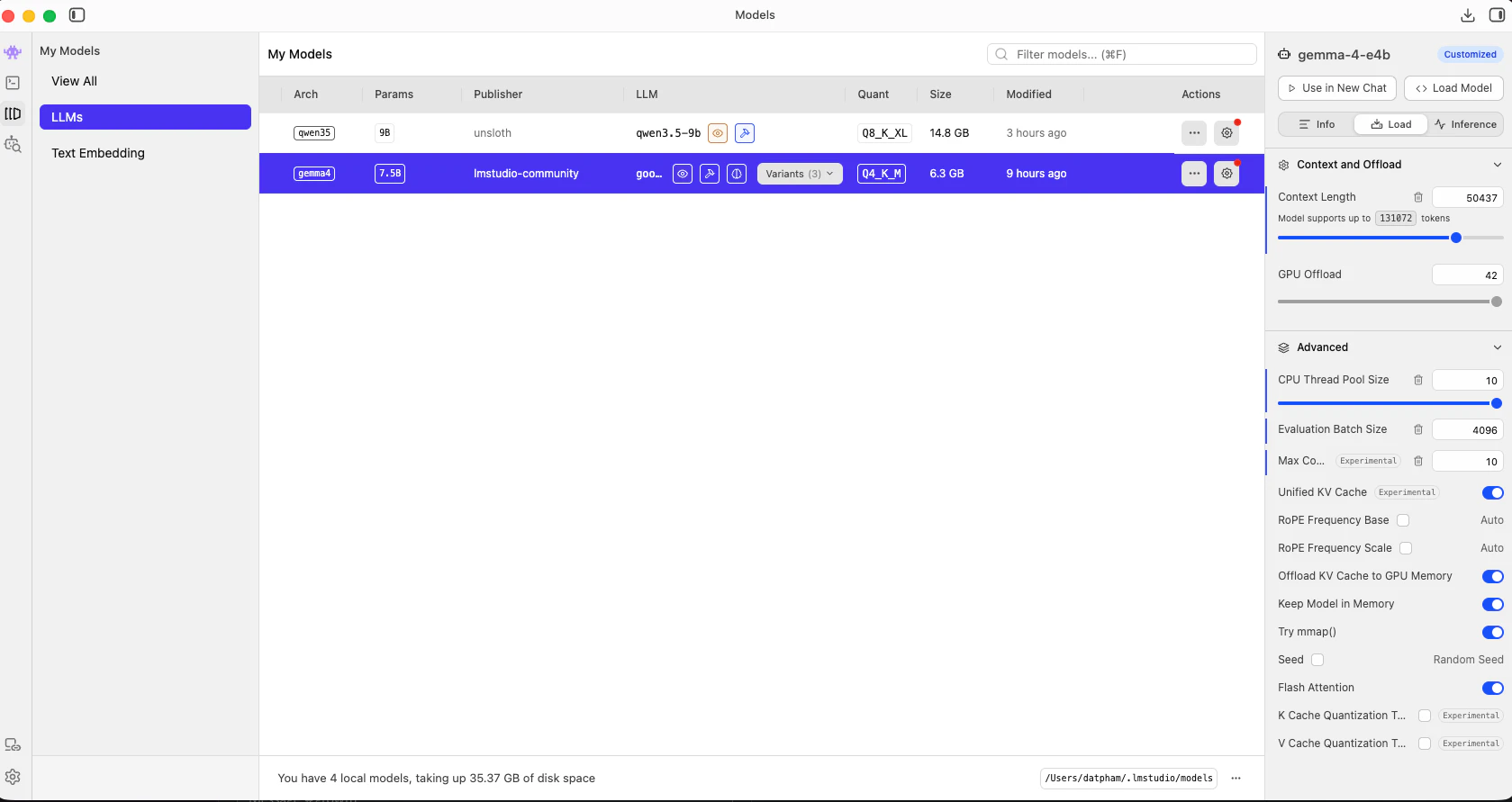 LM Studio My Models screen