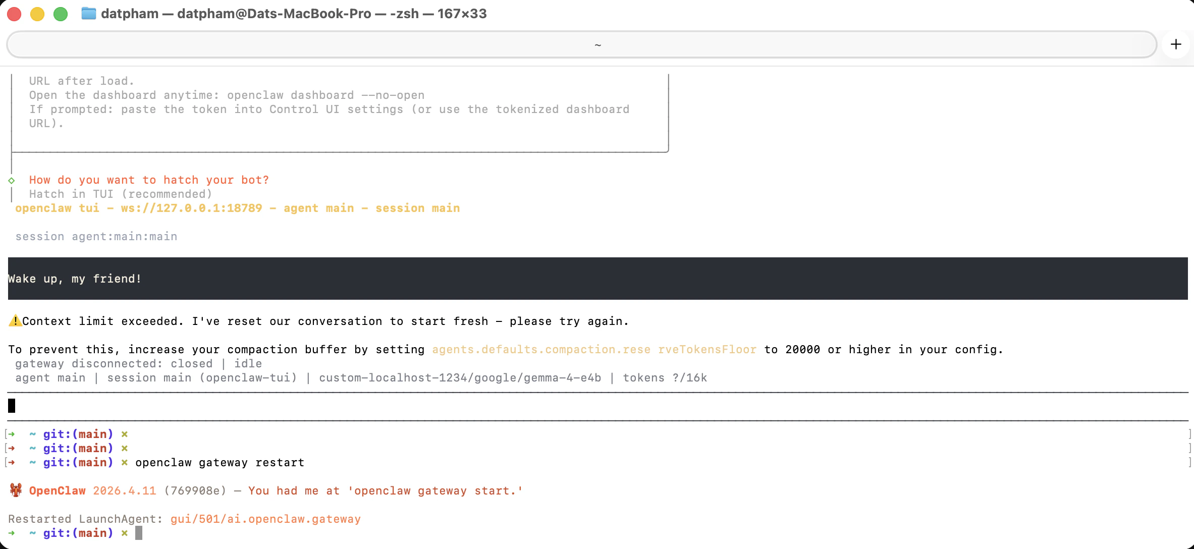 Context limit exceeded warning in OpenClaw